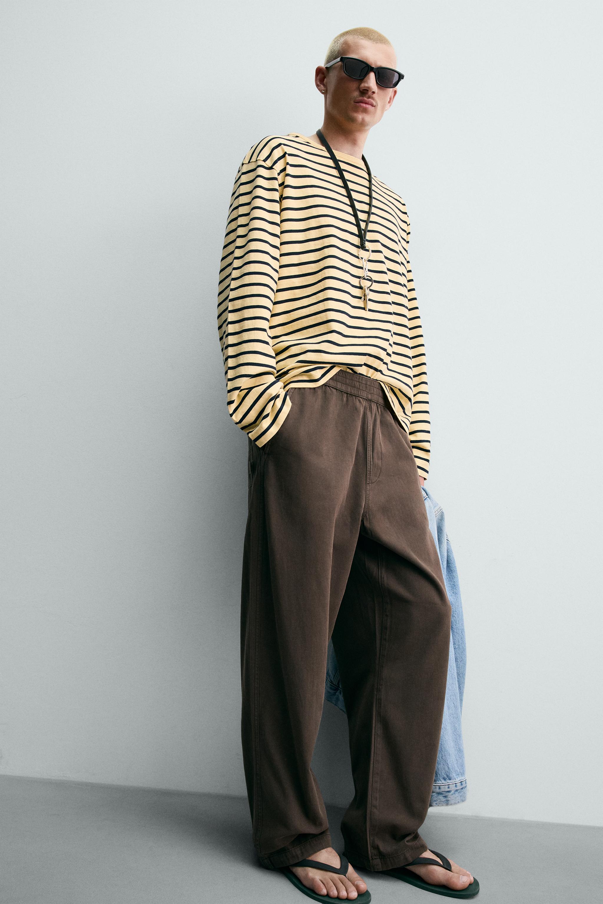 RELAXED FIT HERRINGBONE PANTS